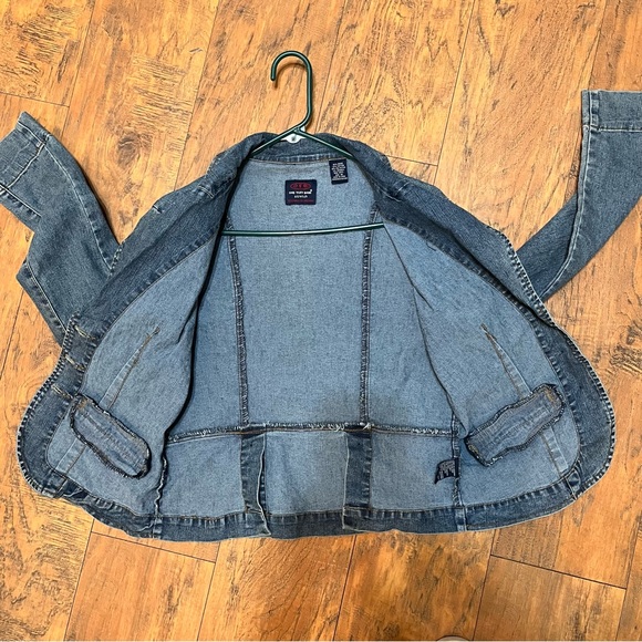 OTB stretch Jean blazer Y2K button up fitted dark wash denim vintage size med - Picture 10 of 16